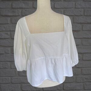 NWT Abercrombie & Fitch White Square Neck Slightly Cropped Flowy Top Size Large